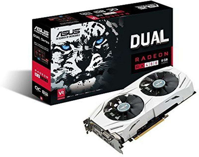 Asus AMD/ATI ASUS DUAL-RX480-O8G Radeon RX 480 8GB GDDR5 Fan OC Edition Graphic Cards 8 GB GDDR5 Graphics Card(White, Black)