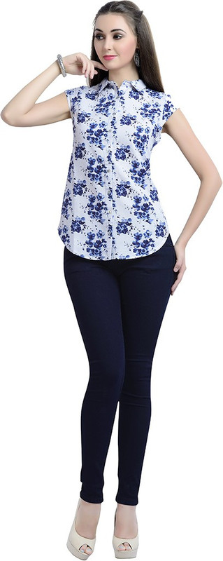 Zola Women Floral Print Casual Blue Shirt