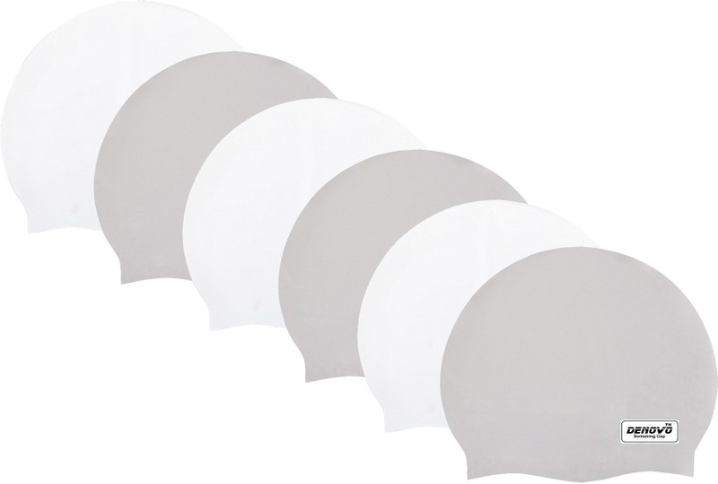 DeNovo DeNovo (Set of 6) Ecnomical Set of Silicone Swimming Caps (Grey & White) Swimming Cap(Multicolor, Pack of 6)