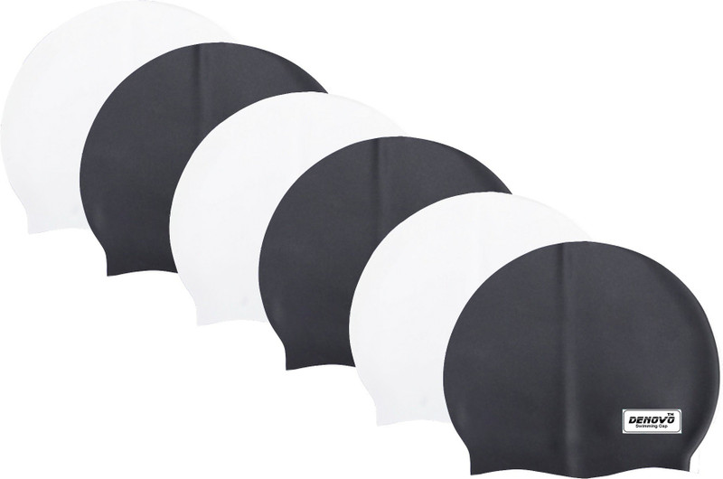 DeNovo DeNovo (Set of 6) Ecnomical Set of Silicone Swimming Caps (Black & White) Swimming Cap(Multicolor, Pack of 6)