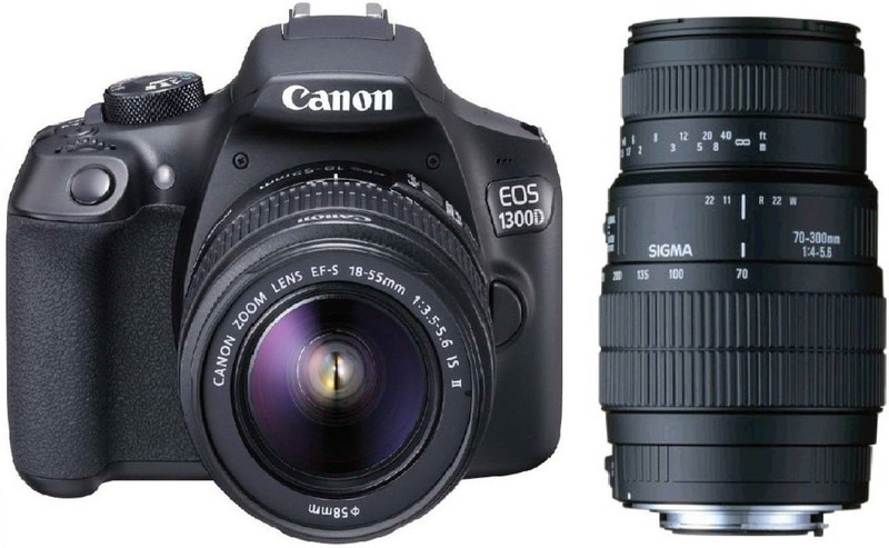 Canon 1300D DSLR Camera With Sigma 70 - 300 mm F4-5.6 DG Macro for Canon Digital SLR Lens(Black)