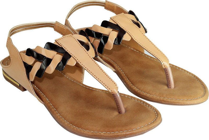 Adorn Women Beige, Black Flats