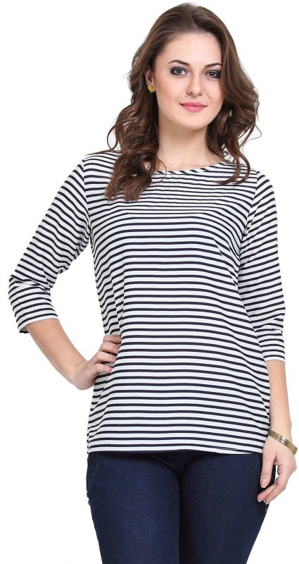 Larwa Party 3/4 Sleeve Solid Women Dark Blue, White Top