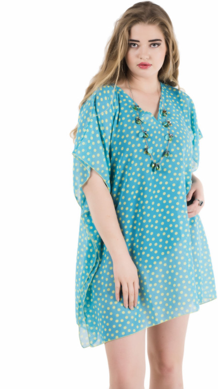Qurvii Casual Half Sleeve Polka Print Women Light Blue Top