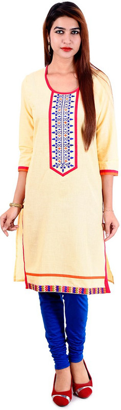 Shilpbazaar Casual Embroidered Women Kurti(Beige)