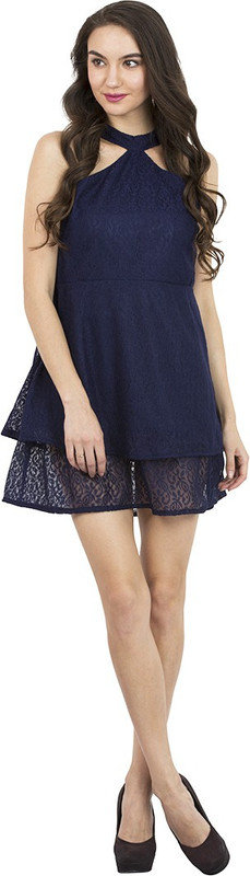 triraj Women Fit and Flare Blue Dress