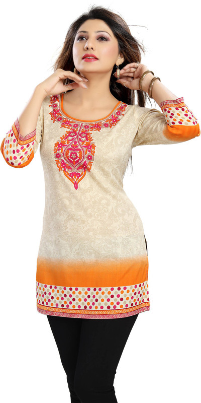 ALC Creations Casual Floral Print Women Kurti(Pink, Orange, Beige)
