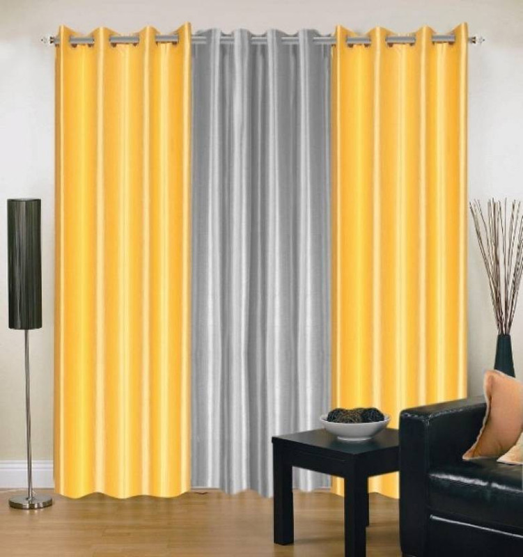 IDOLESHOP 274.5 cm (9 ft) Polyester Long Door Curtain (Pack Of 3)(Solid, White, Yellow) IDOLESHOP 274.5 cm (9 ft) Polyester Long Door Curtain (Pack Of 3)(Solid, White, Yellow)