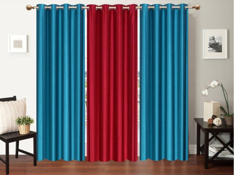 IDOLESHOP 274.5 cm (9 ft) Polyester Long Door Curtain (Pack Of 3)(Solid, Blue, Maroon) IDOLESHOP 274.5 cm (9 ft) Polyester Long Door Curtain (Pack Of 3)(Solid, Blue, Maroon)