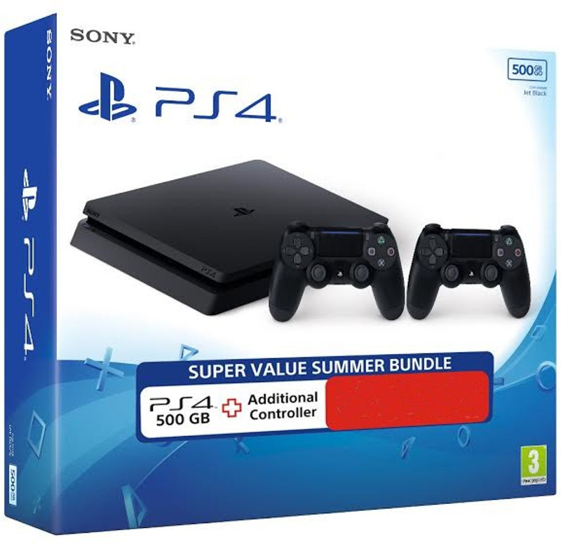 View Sony PlayStation 4 (PS4) Slim 500 GB with Extra Dual Shock 4 Controller Just ₹29799 exclusive Offer Online()