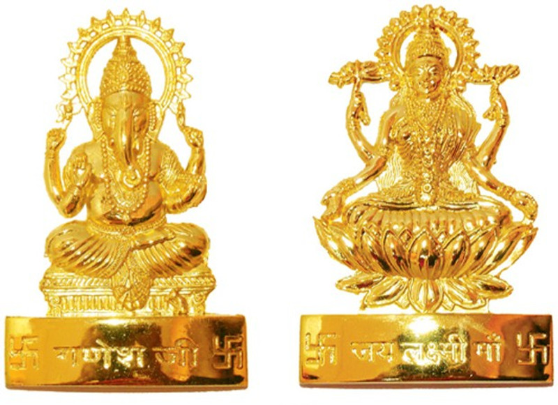 decorate india Gold platted laxmi ganesh god idols Decorative Showpiece  -  12 cm(Brass, Yellow)