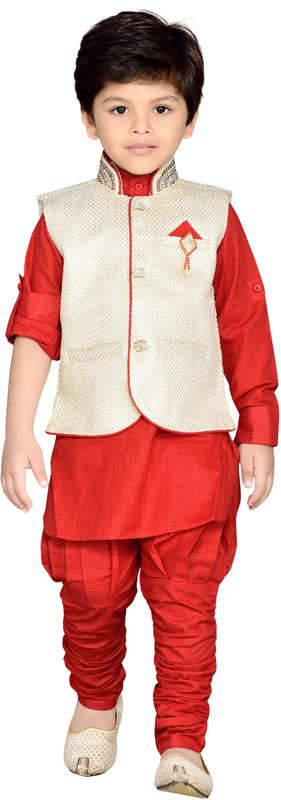 AJ Dezines Boys Festive & Party Kurta, Waistcoat and Pyjama Set(Red Pack of 1) RS.2999 (60.00% Off) - Flipkart