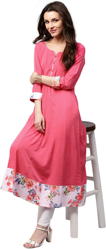 Libas Women Solid Anarkali Kurta(Pink)