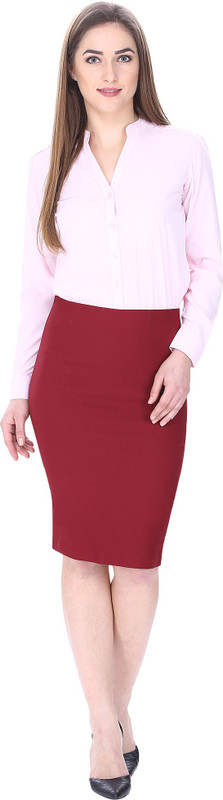 Hightide Solid Women Pencil Maroon Skirt