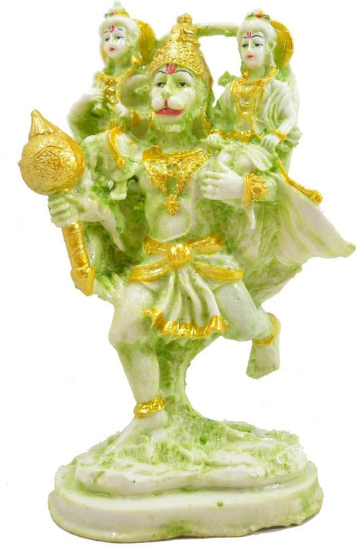 crafts for you Hanuman Ji with ram & laxman on soulder at one leg Decorative Showpiece  -  20 cm(Polyresin, Green)