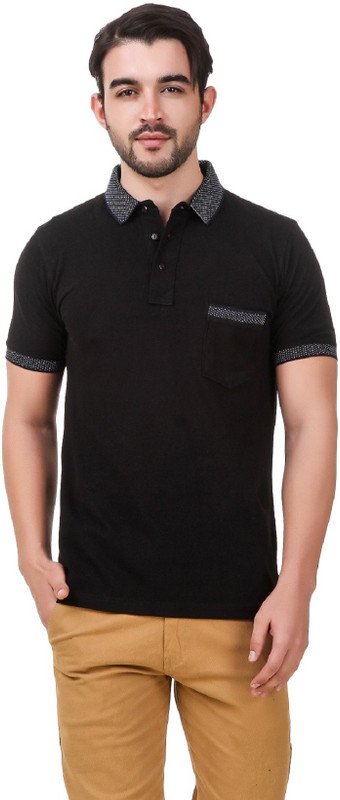 Men In Class Solid Men Polo Neck Black T-Shirt