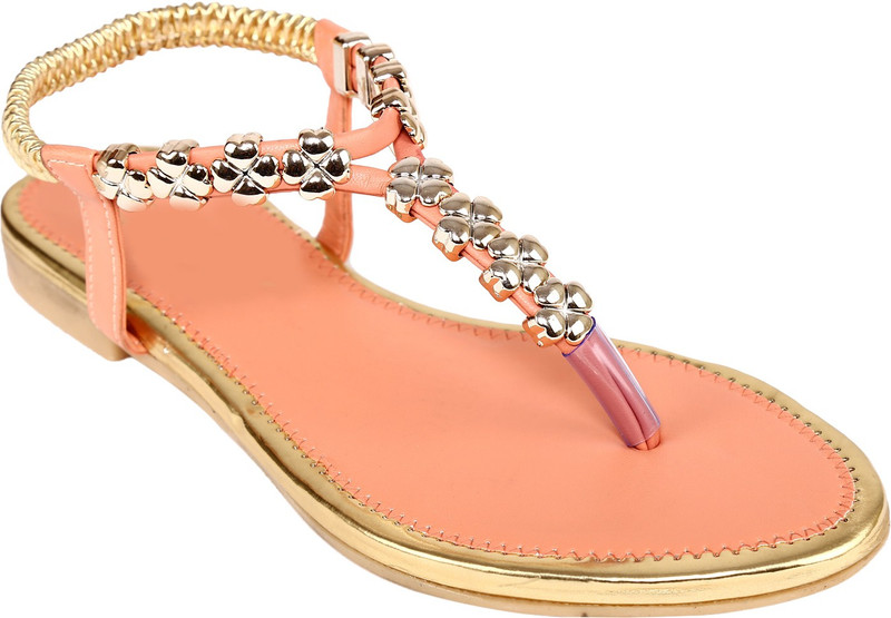 Jade Women Orange, Gold Flats