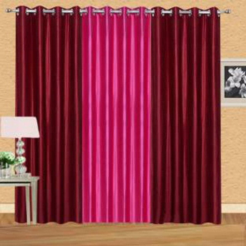iDOLESHOP 274.5 cm (9 ft) Polyester Long Door Curtain (Pack Of 3)(Solid, Maroon, Pink) iDOLESHOP 274.5 cm (9 ft) Polyester Long Door Curtain (Pack Of 3)(Solid, Maroon, Pink)