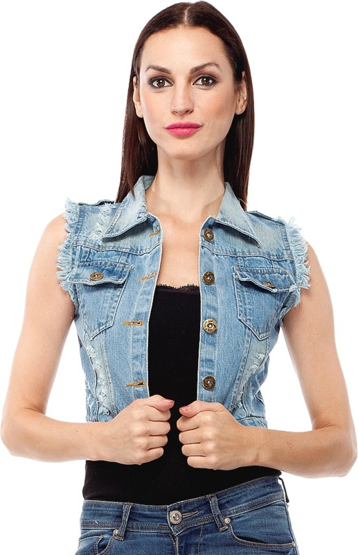 Clo Clu Sleeveless Solid Women Denim Denim Jacket