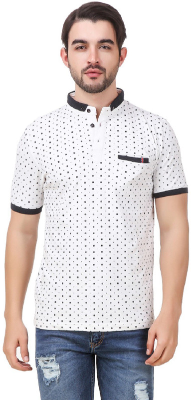 Men In Class Printed Men Polo Neck White T-Shirt