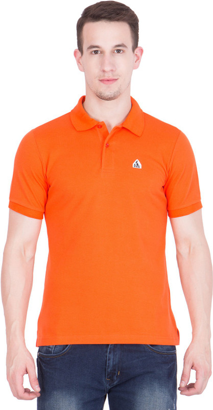 DS WORLD Solid Men Polo Neck Orange T-Shirt