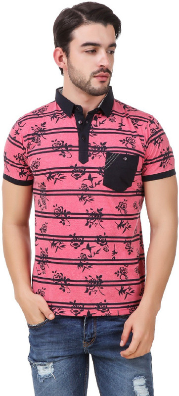 Men In Class Printed Men Polo Neck Pink T-Shirt