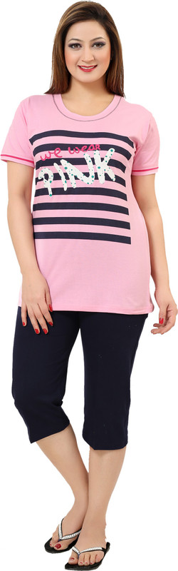 seemee Women Printed Pink Top & Capri Set