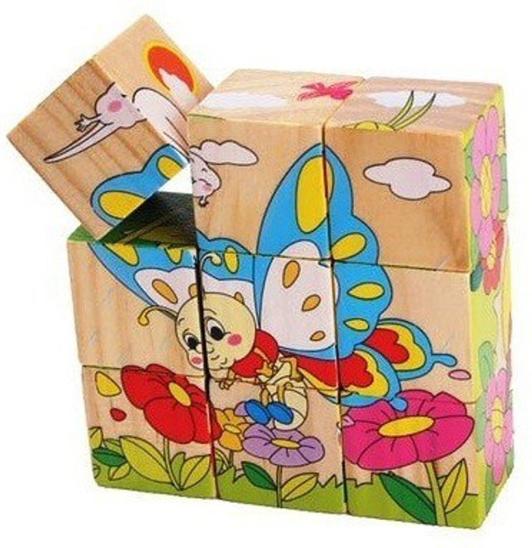 qiaolinglong 9 Piece Colorful Wooden Block Picture Puzzle for Toddlers and Small Children(9 Pieces)