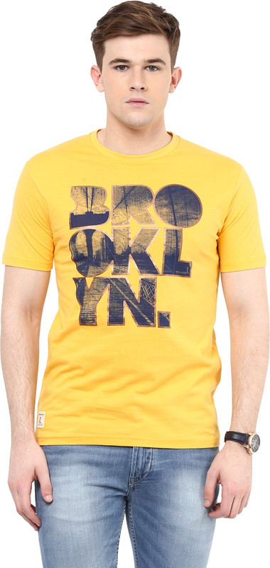 Ziera Printed Men Round Neck Yellow T-Shirt