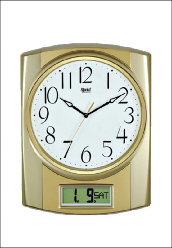 ajanta orpat Analog-Digital 40 cm X 22 cm Wall Clock(Gold, With Glass)