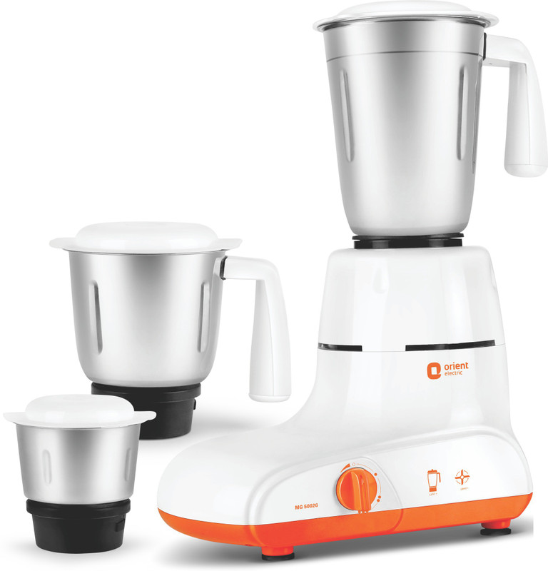 Orient Electric Aquilla MG5002G 500 W Mixer Grinder(White and Orange, 3 Jars)