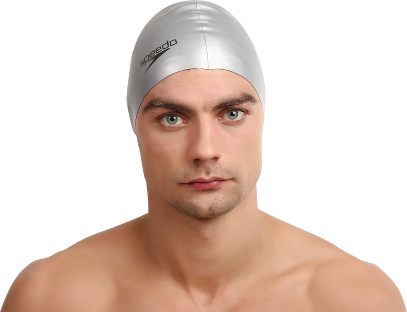 Speedo Unisex-Adult Plain Flat Silicone Swimming Cap(Silver, Pack of 1)