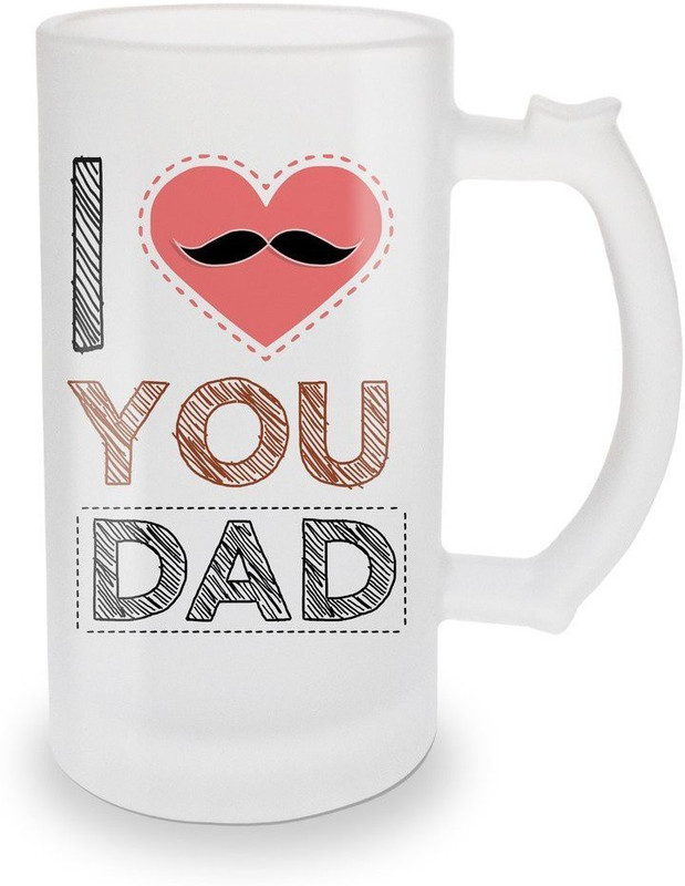 khakee I Love You Dad With Cute Pink Heart And Black Mustaches Special Gifts For Happy Father's Day Glass Beer Glass Mug(500 ml)