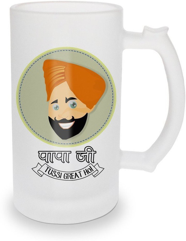 khakee Papa Ji Tussi Great Ho Punjabi Sardar With Long Mustahes Best Gifts For Father's Day Glass Beer Glass Mug(500 ml)