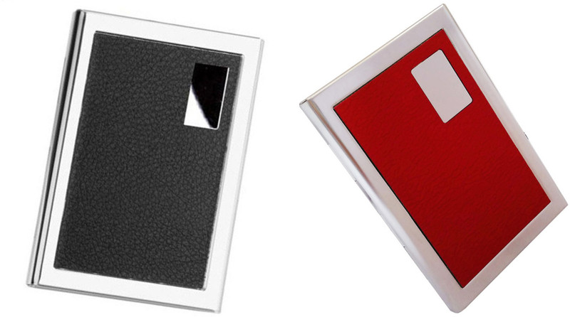 CrackaDeal Trendy 2017 High Quality Steel Black Leather Waterproof Business ATM & Steel Red Leather Waterproof Business ATM 6 Card Holder(Set of 2, Multicolor)