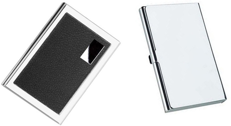 CrackaDeal Trendy 2017 High Quality Steel Black Leather Pocket ATM & Stainless Steel Waterproof Visiting 6 Card Holder(Set of 2, Multicolor)