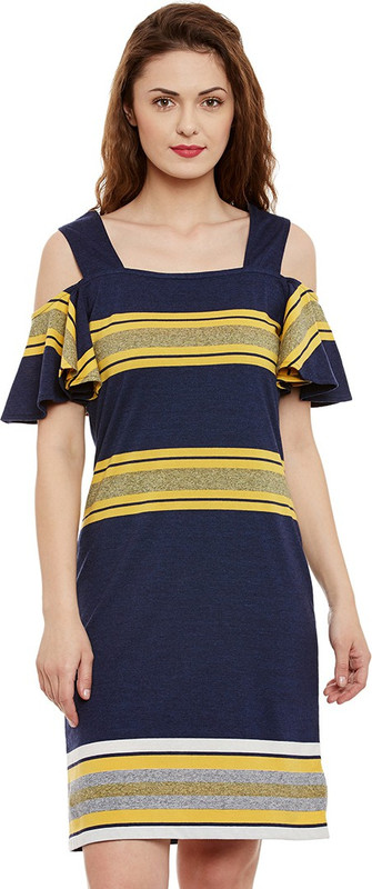 Miss Chase Women Shift Dark Blue, Yellow Dress