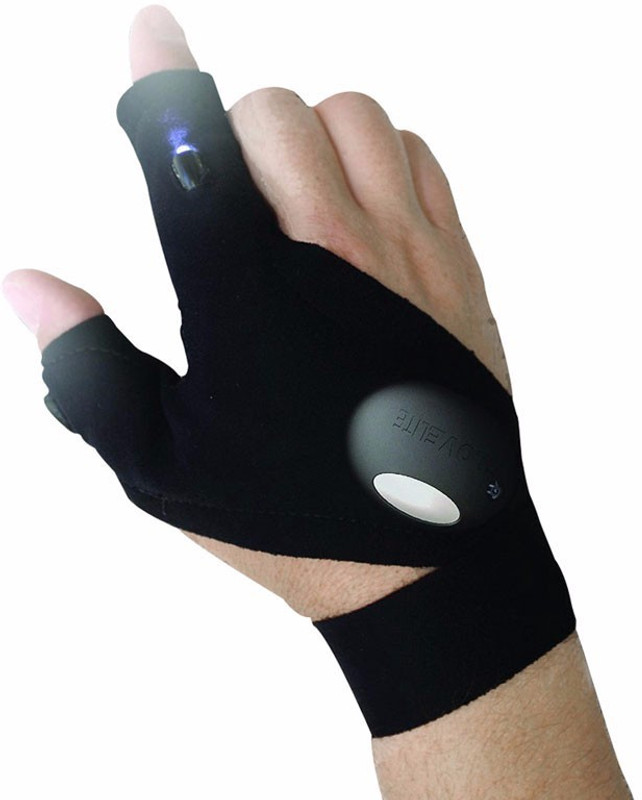 FUTABA Fishing Strap Fingerless LED Glove Flashlight Torch Climbing Gloves(Black)