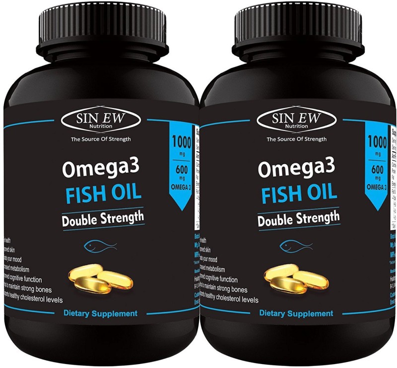 Sinew tion Omega 3 Double Strength Fish Oil (300EPA & 200DHA), 60 Softgels (Pack of 2)(1000 mg)