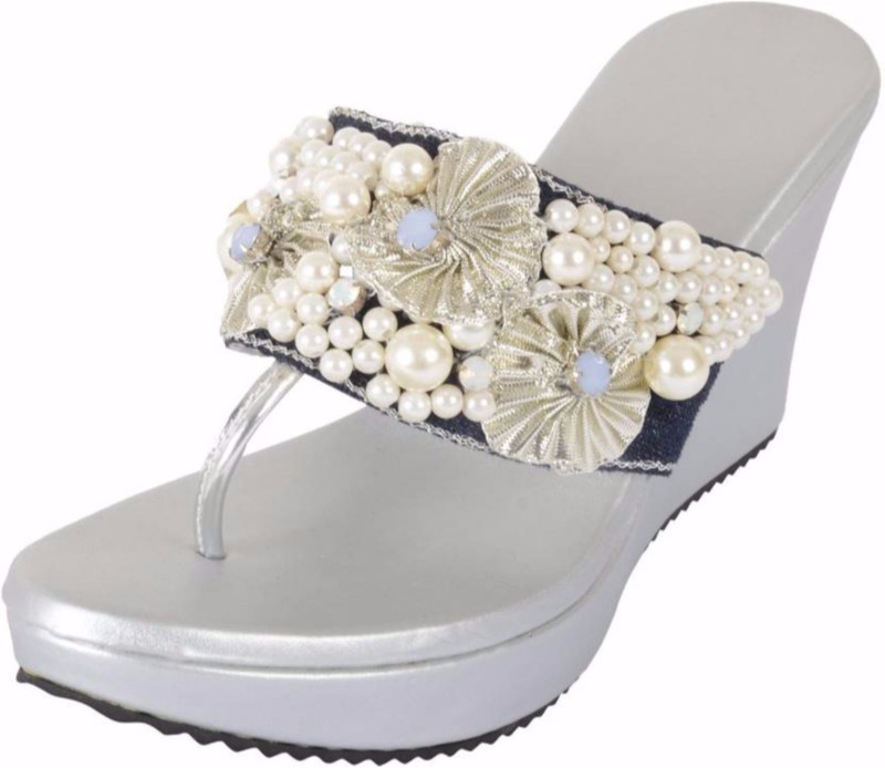 Praags Women Silver, White Wedges