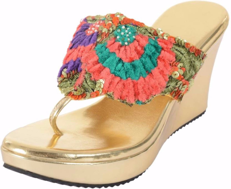 Praags Women Gold, Multicolor Wedges