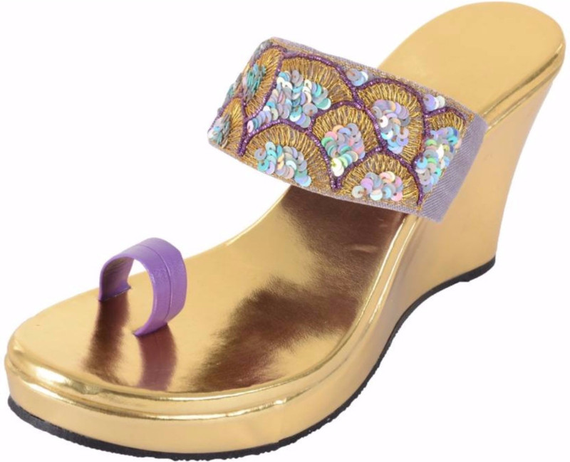 Praags Women Purple, Gold Wedges