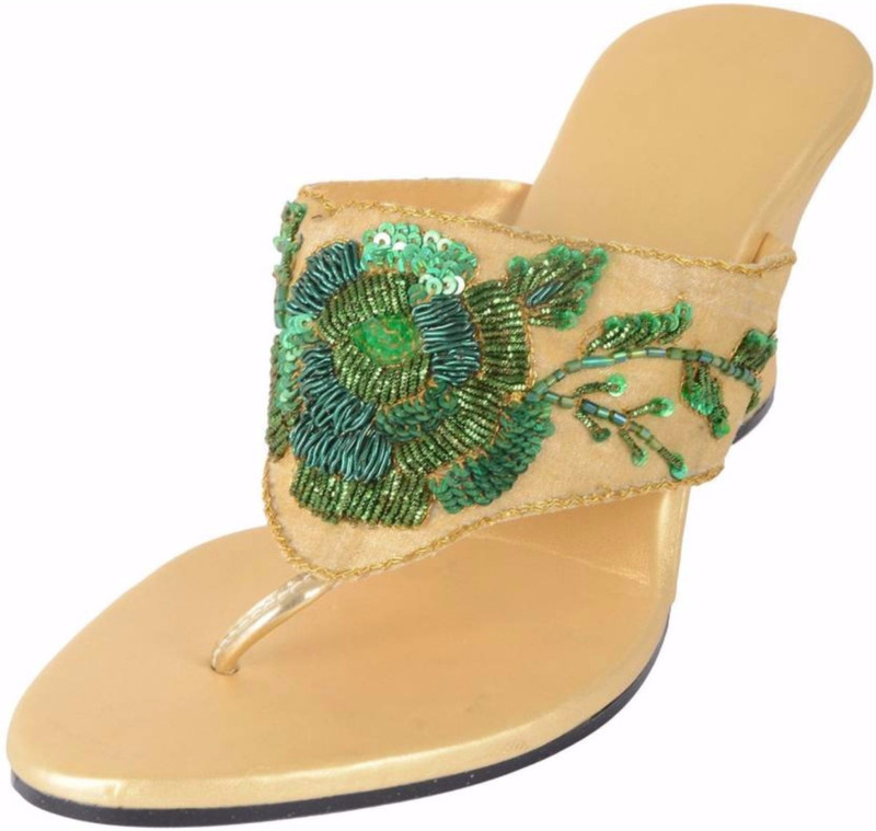 Praags Women Green, Gold Wedges