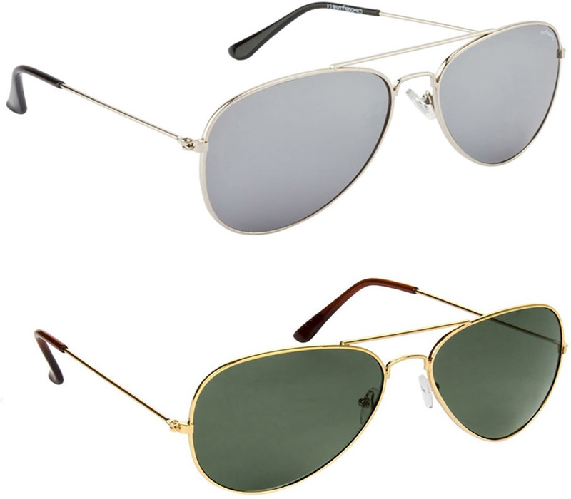Magjons Aviator Sunglasses(Silver, Green) Magjons Aviator Sunglasses(Silver, Green)