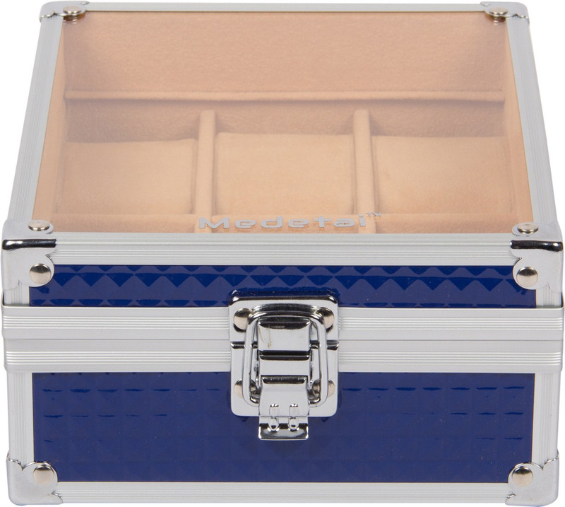 medetai watch box alu Watch Box(Blue, Holds 6 Watches)