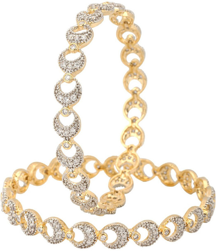 renaissance traders Metal Crystal Gold-plated Bangle Set(Pack of 2)