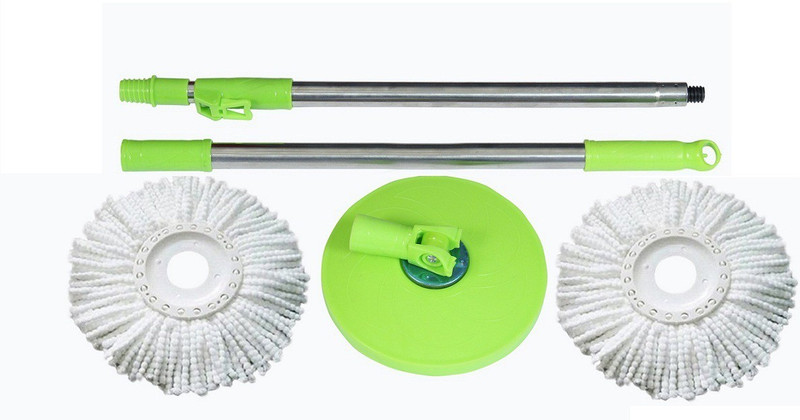 bajrang Mop 360° spin Cleaning stainless steel Rod Set(01 set)(Green) with Refill(02 pcs.) Mop Set