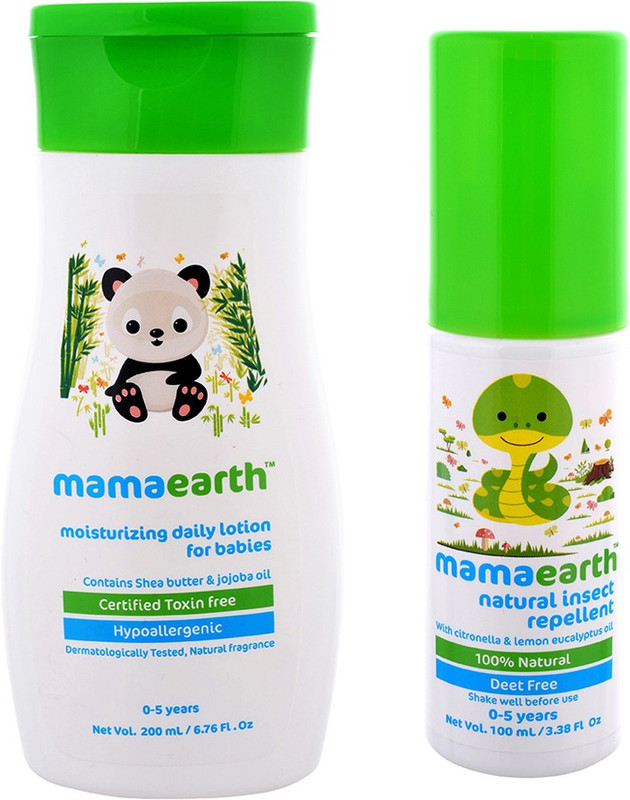 Mamaearth Pack of 2, Daily Mousturizing Lotion for Babies-200ml with Natural Mosquito Repellent for Babies-100ml Age Group (0-5 Yrs)(White)
