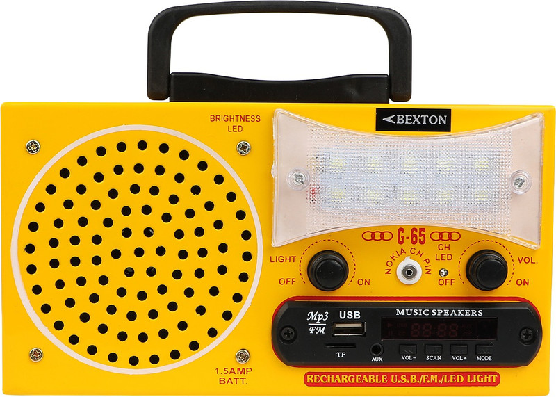 Bexton Rechargeable Multimedia G65 LED with USB/AUX/TF and Remote FM Radio(Yellow)