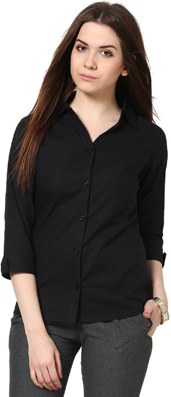 farha Women Solid Casual Black Shirt